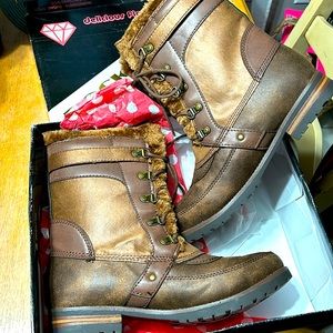 Rock & Candy Danlea Brown Mid Calf Winter Snow Faux Fur Lace Up Boots